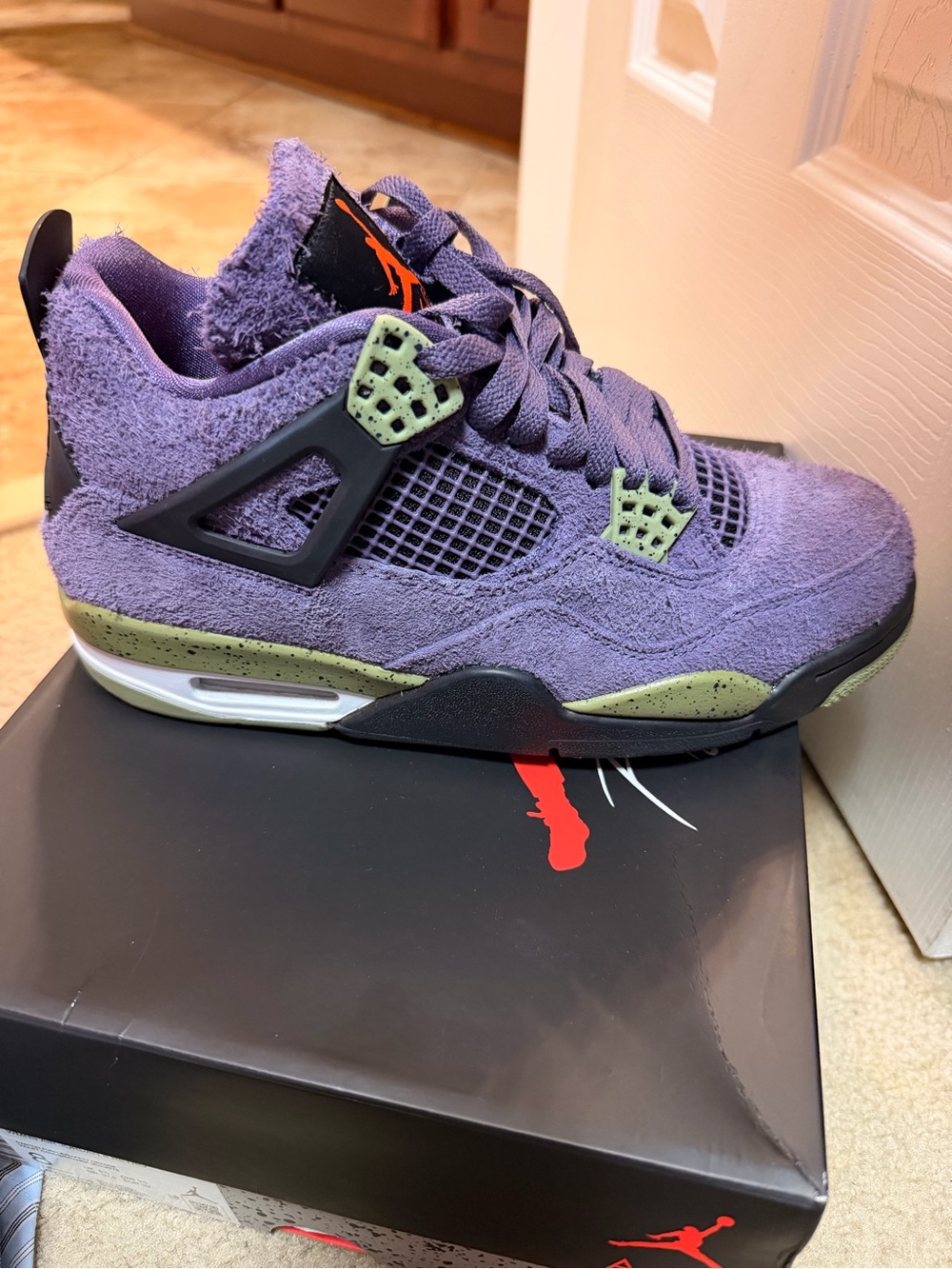 Women’s Purple Suede Jordan Sneakers with Olive Accents